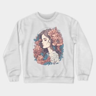 Floral Girl Illustration Crewneck Sweatshirt